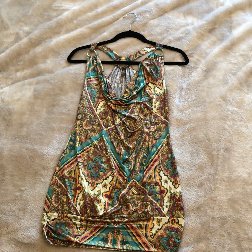 Multi colored scoop neck top